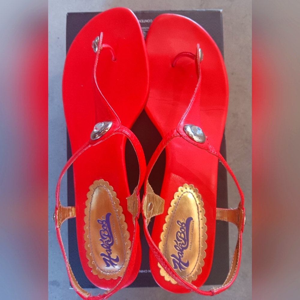 Hale Bob Red/Orange Toe Sandals W/Silver/Stone Embellishment SZ9.5
